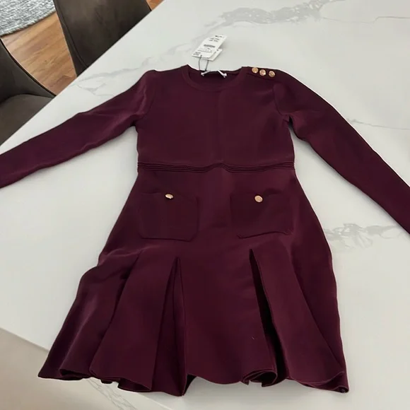Burgundy with gold accents Zara dress - Picture 2 of 2